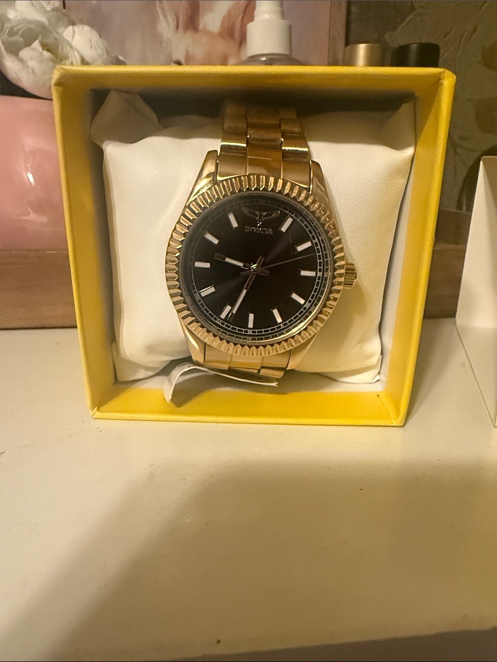 Invicta Gold-Tone Watch with Black Dial